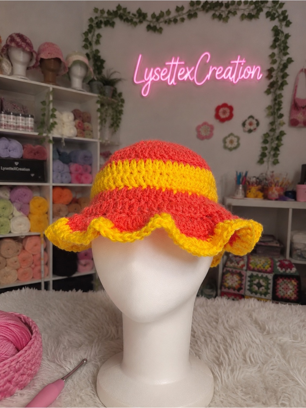 Kids Crochet Sun Hat in Red and Yellow